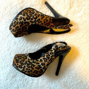 Just Fabulous Leopard Print Slingback Heels Size 7
